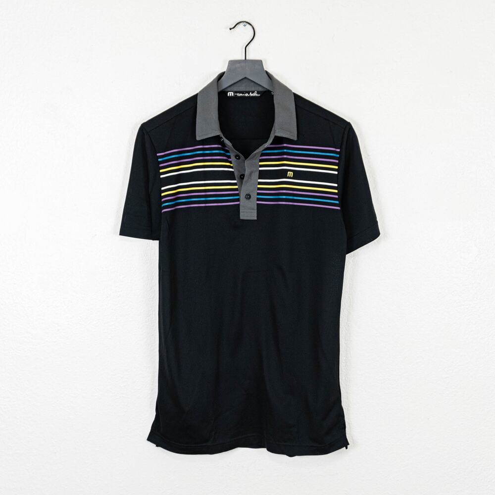 Travis Mathew Men's Golf Polo Shirt Black stripe chest Small